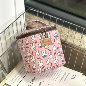 Waterproof portable cosmetic bag cute rabbit pattern lunch storage box with handle.