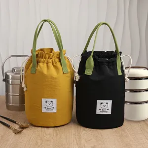 Zylindrische Kordelzug Lunchtasche tragbare wasserdichte Bento Isoliertasche fuer Mahlzeiten