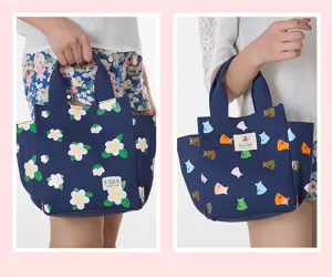 Canvas lunch bag women cute floral tote handbag portable small bento storage bag daily use
