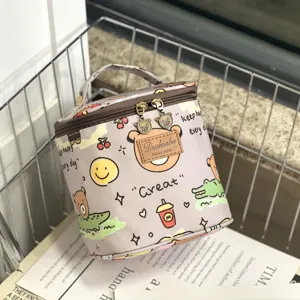 Waterproof cartoon cosmetic bag portable bucket lunch box detail view with cute bear prints