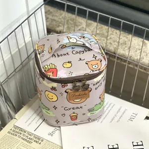 Waterproof cylindrical cosmetic bag portable lunch handbag cute cartoon print design for daily use
