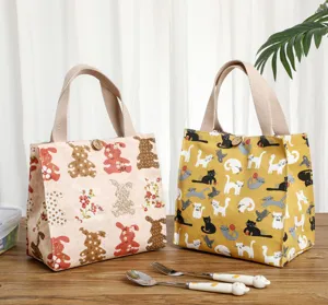 Cute cartoon canvas lunch bag for office workers and students, portable bento bag detail