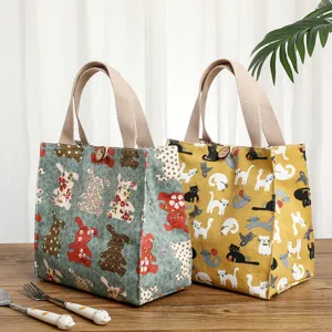 Canvas lunch bag cute animal print bento box tote bag portable waterproof student office.