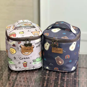 Cute waterproof insulated lunch bag and portable cosmetic organizer for daily office use.