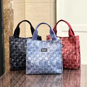 Large Capacity Oxford Cloth Tote Bag Minimalist Contrast Color Lunch Box Bag Portable Casual Handbag For Daily Work
