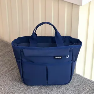 Blue multi-pocket lunch bag waterproof tote handbag commuter lunch box storage pouch