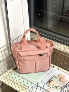 Pink multi-pocket waterproof large-capacity handbag, insulated lunch bag for work.