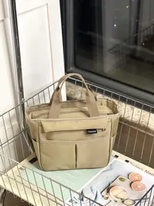 Khaki waterproof multi-pocket handbag casual lunch bag daily commuter tote bag storage pouch