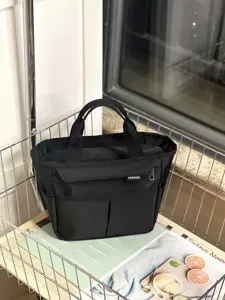 Black multi-pocket lunch bag waterproof tote handbag for daily work school travel commute.
