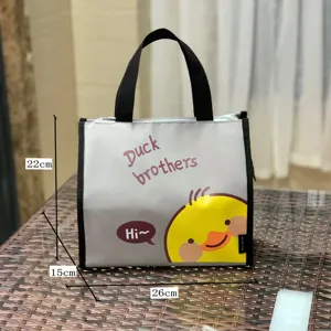 Wasserdichte isolierte Tasche mit niedlichem gelben Enten-Design, tragbarer Bento-Beutel.