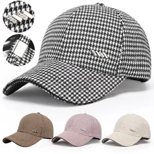 Women houndstooth baseball cap spring autumn fashion casual rhinestone adjustable hat