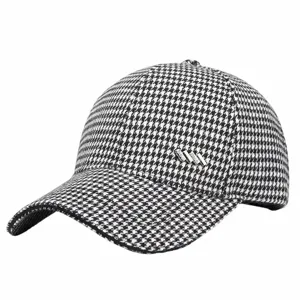 Classic houndstooth baseball cap with rhinestone metal detail for women fashion casual