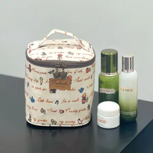 Canvas cosmetic bag portable makeup organizer cute pattern travel storage lunch handbag