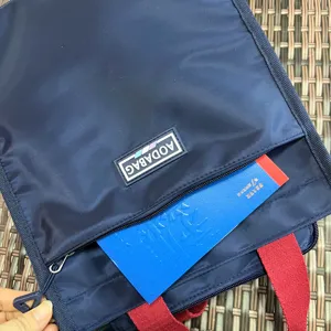 Large color-block tote lunch bag, durable student document handbag and bento pouch.