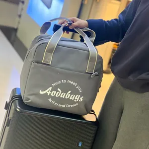 Sac de voyage gris en tissu Oxford avec manchon pour valise et grande capacite de rangement.