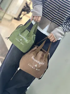Sac à main étanche à cordon motif grille sac à lunch bento pour utilisation de navette