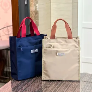 Large color block canvas tote lunch bag handbag casual student office bento handbag