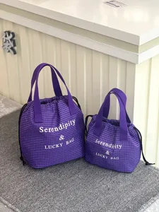 Sac cabas à cordon à carreaux imperméable, contenant de boîte à lunch portable, sac fourre-tout.