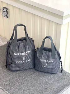 Sac à déjeuner étanche à cordon quadrillé gris sac à main bento portable quotidien