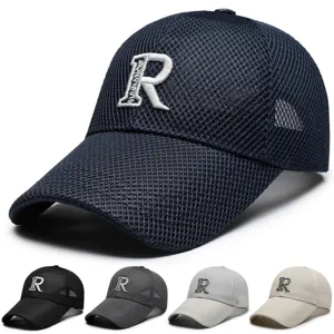 Summer Breathable Mesh Baseball Cap Unisex Letter R Embroidery Sun Protection Adjustable Sports Dad Hat