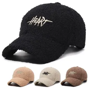 Unisex Winter Thickened Fleece Baseball Cap Letter Embroidery Teddy Velvet Casual Adjustable Dad Hat
