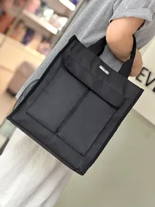 Multi-pocket large capacity black tote document bag for student daily use and file storage