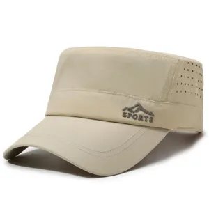 Men quick drying flat top cap outdoor casual sun protection cap breathable summer hat khaki