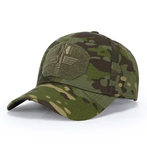 Cappellino da baseball mimetico tattico dettaglio, cappello da sole esterno resistente.