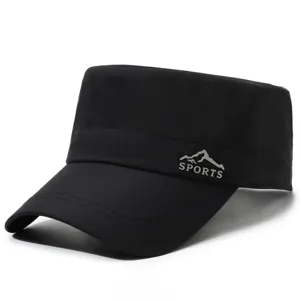 Men's quick-drying flat top cap outdoor casual sun protection black sports sun hat.