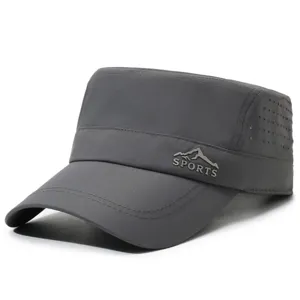 Mens quick dry flat cap breathable summer outdoor sports sun hat dark grey casual military hat