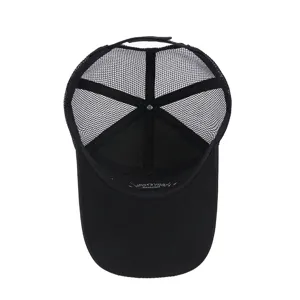 Casquette trucker en maille noire avec sangle réglable, chapeau de soleil respirant.