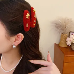 Autumn winter vintage plush horse hair clip luxury BB clip fashion holiday hair accessory