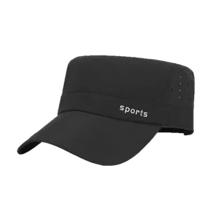 Men quick dry flat top cap breathable mesh summer sun protection tactical cadet hat black casual