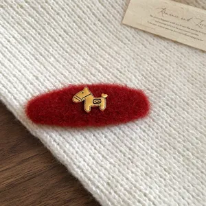 Autumn winter retro plush horse hair clip luxury cute red hair barrette for women accessories