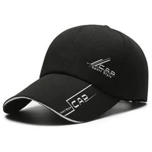 Classic black long-brim baseball cap, sun protection outdoor sports hat for men and women.