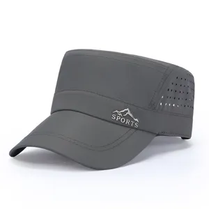 Close-up detail of the breathable mesh side holes and metal sports logo on the tactical cap.