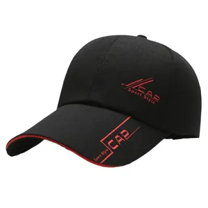 Men's long brim baseball cap black sun protection outdoor sports casual hat detail view