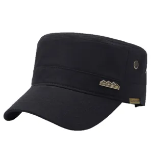 Schwarze Baumwolle Flachkappe Militär Stil Outdoor Freizeit Sonnenhut Herren Mode.
