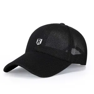 Gorra de béisbol negra de malla de verano transpirable sombrero de sol rápido secado pesca