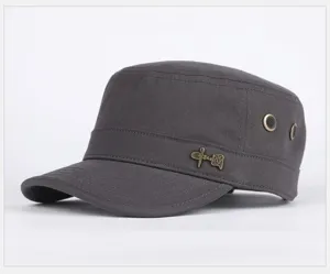 Berretto piatto casual da uomo in cotone visiera corta grigio scuro cappello militare