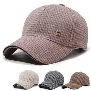 Women's autumn winter houndstooth rhinestone baseball cap versatile fashion cute hat
