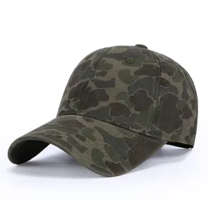Detailed close-up view of the vintage camo baseball cap, highlighting texture and brim.