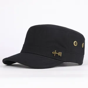 Cappello Piatto Casual in Cotone da Uomo Retro Tesa Corta Regolabile Tinta Unita Cappello Militare da Esterno Moda Protezione Solare