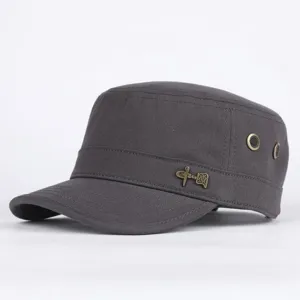Cappello piatto casual da uomo in cotone berretto militare tesa corta colore solido grigio