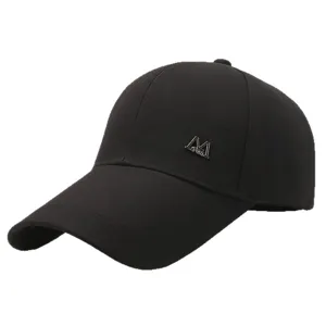 Men's Extended Brim Baseball Cap Outdoor Sun Protection Hat with M Metal Logo Black
