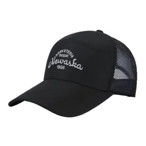 Casquette de baseball en filet noir avec broderie, chapeau de soleil respirant extérieur.