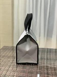 Wasserdichte isolierte Lunchtasche Seitenansicht, tragbare Thermotasche für Schule und Büro.