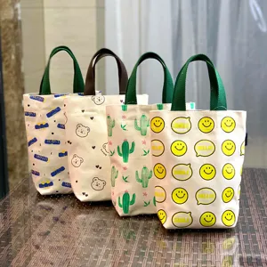 Canvas tote bag for lunch cup and snack, cute printed patterns portable small handbag.