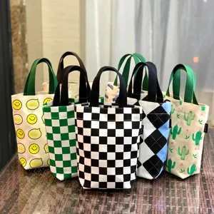 Canvas tote bag cute thermos cup pouch casual small handbag shopping snack bag storage