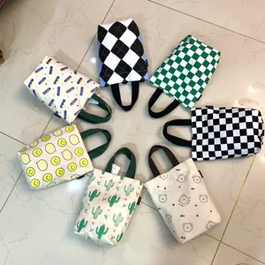 Cute mini canvas handbag multi-pattern casual tote bag portable cup pouch daily use
